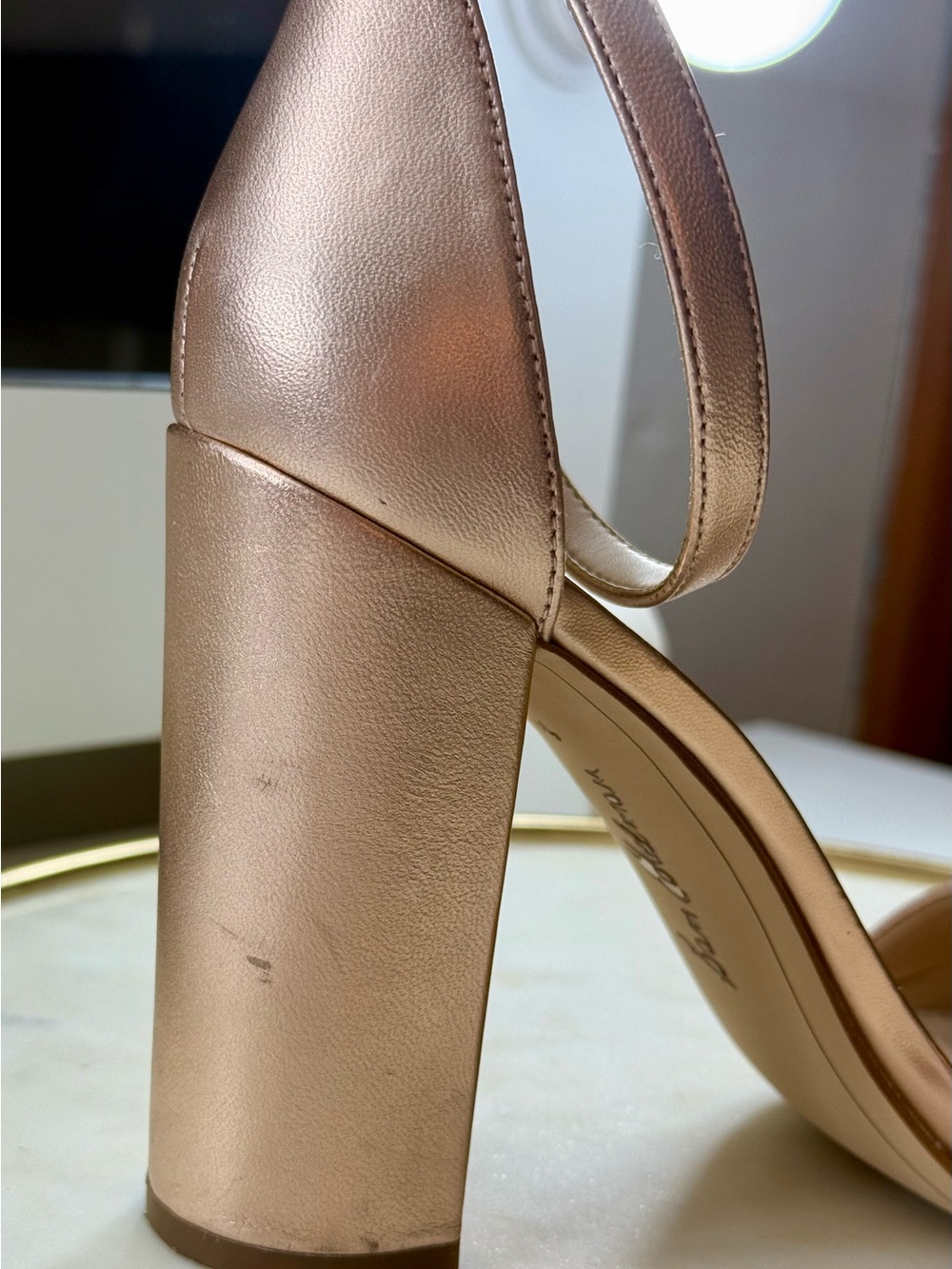 Sam Edelman Women's Yaro Rose Gold Leather Ankle-Strap Block Heel Sandals - Picture 12 of 16